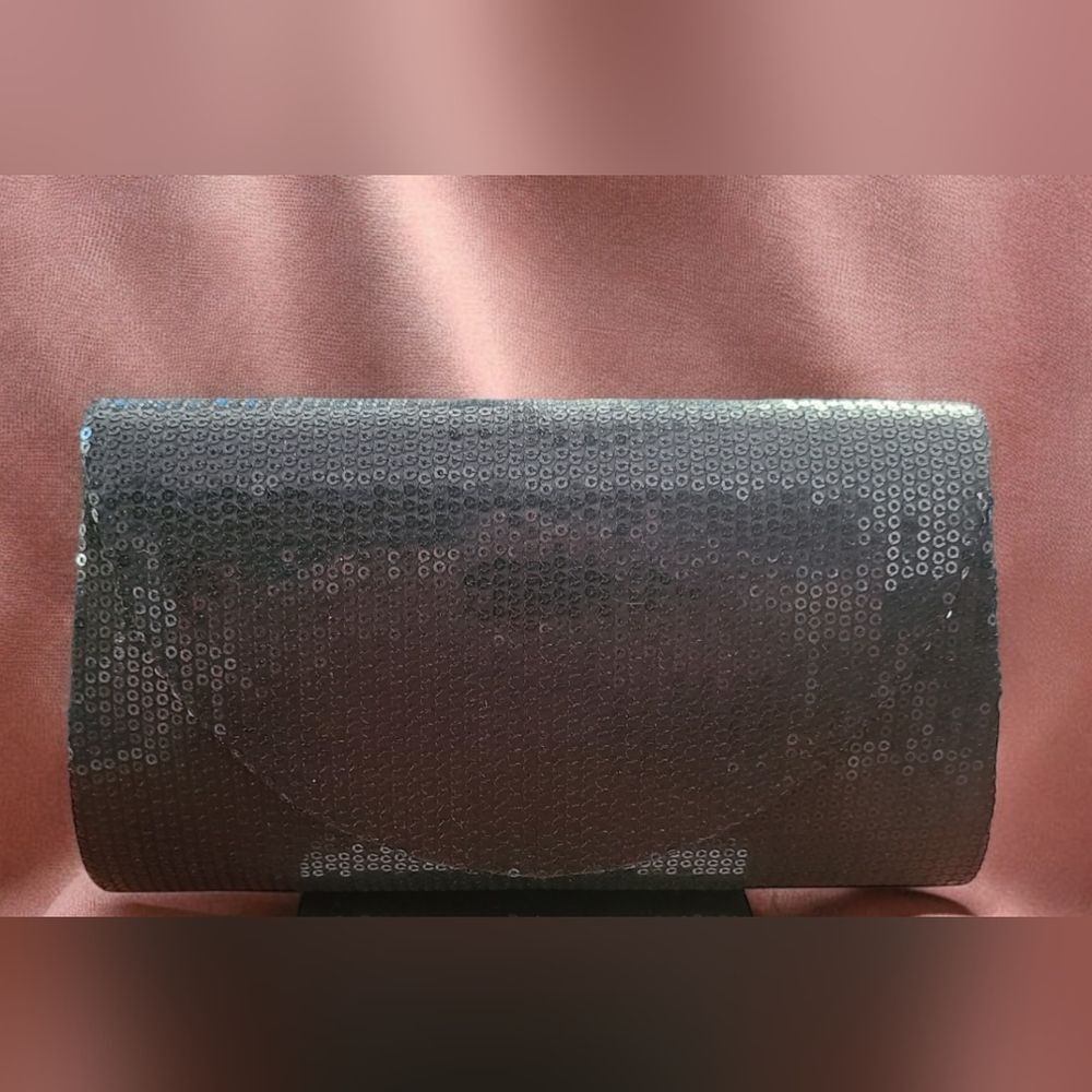 Women's Black Sequin Rounded Envelope Evening Clutch Bag GUC